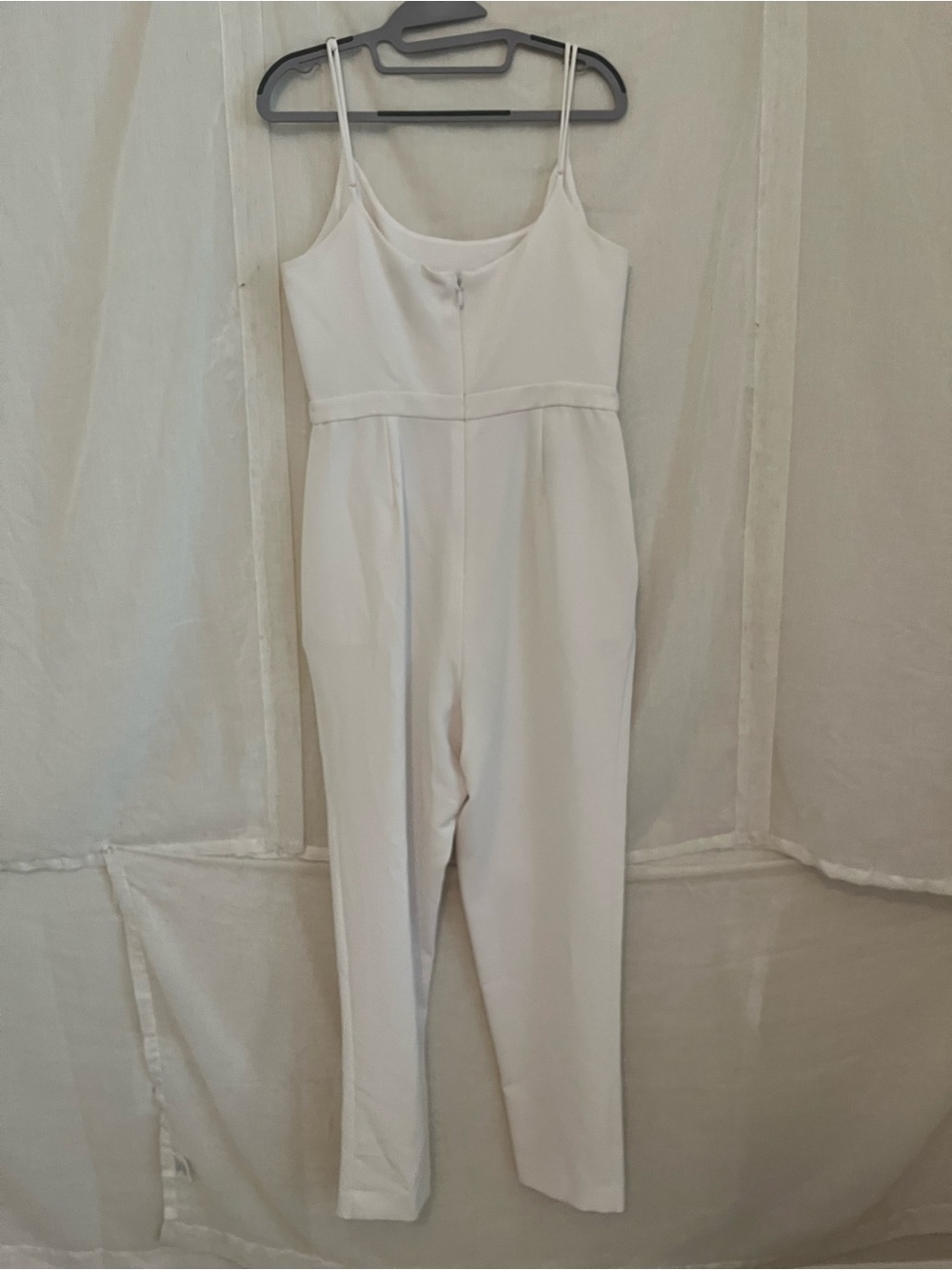 BCBGMaxAzria 2 Piece White Jumpsuit with Sheer Pleated Long Sleeve Cover-Up - Picture 4 of 9